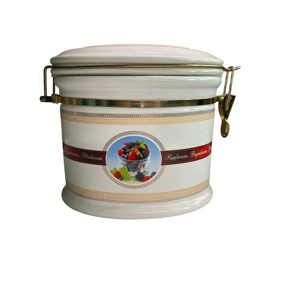 VTG KNOTT’S BERRY FARM 2007 Canister Storage Jar Hinged Lid Ceramic Fruit Print - Picture 2 of 16